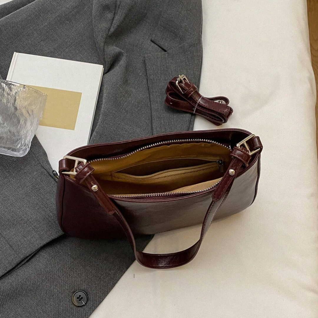 Bolsa Feminina de Ombro Retrô Borgonha