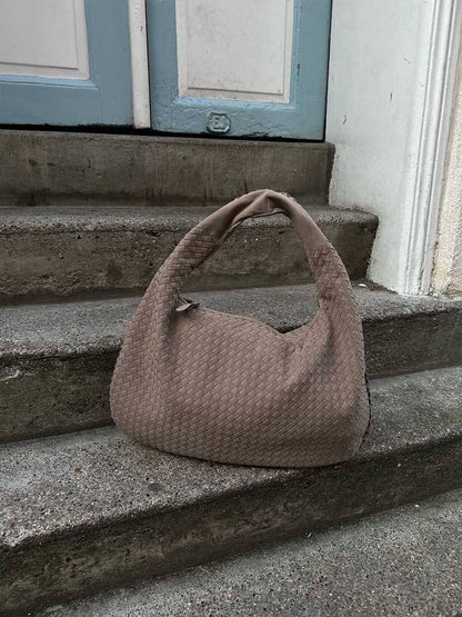 Bolsa de Ombro Grande em Camurça Sintética Trançada - Estilo Luxuoso e Espaçoso