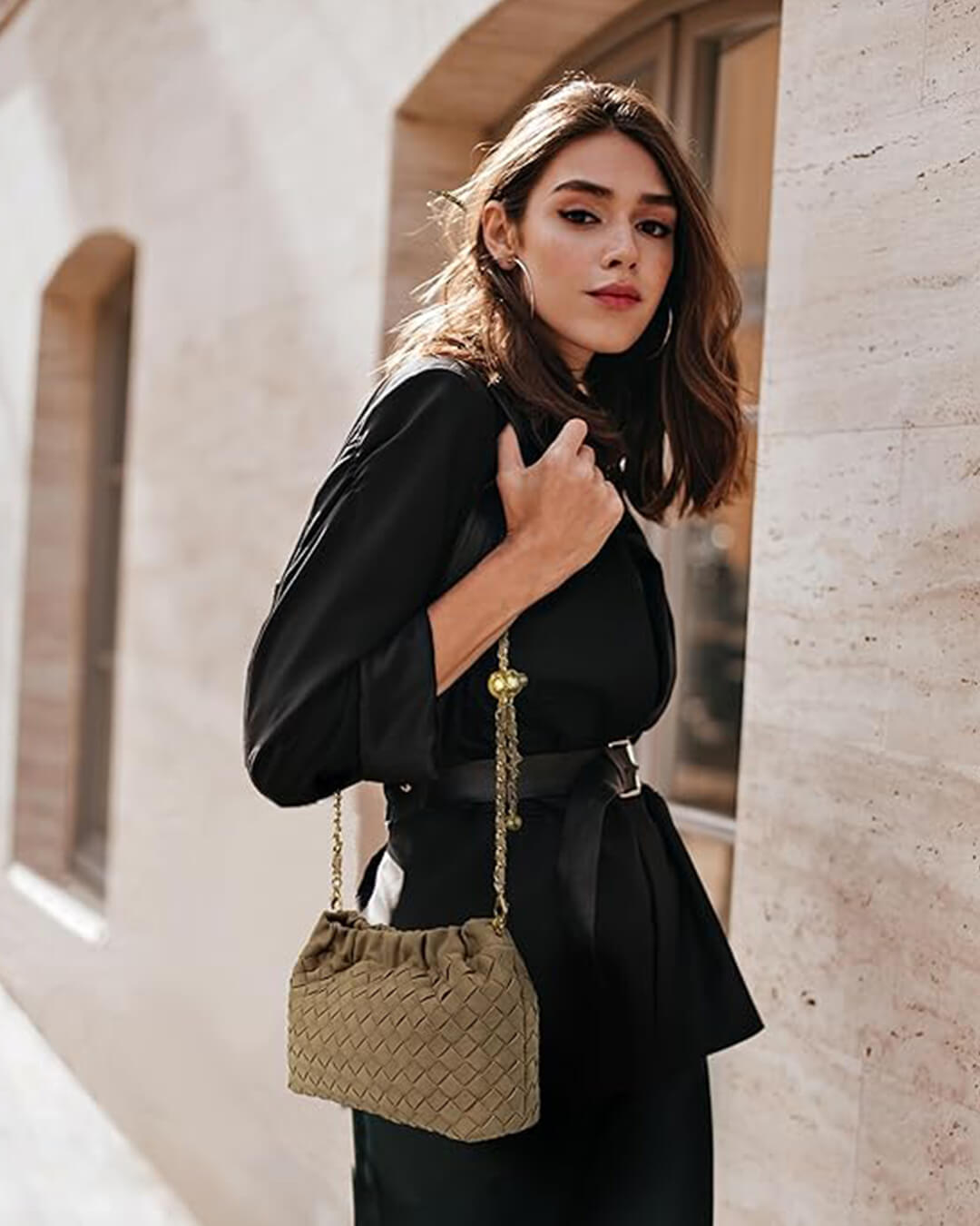 Bolsa Phoebe Transversal Elegante Camurça Vegana Tecida Design Moderno Versátil Leve